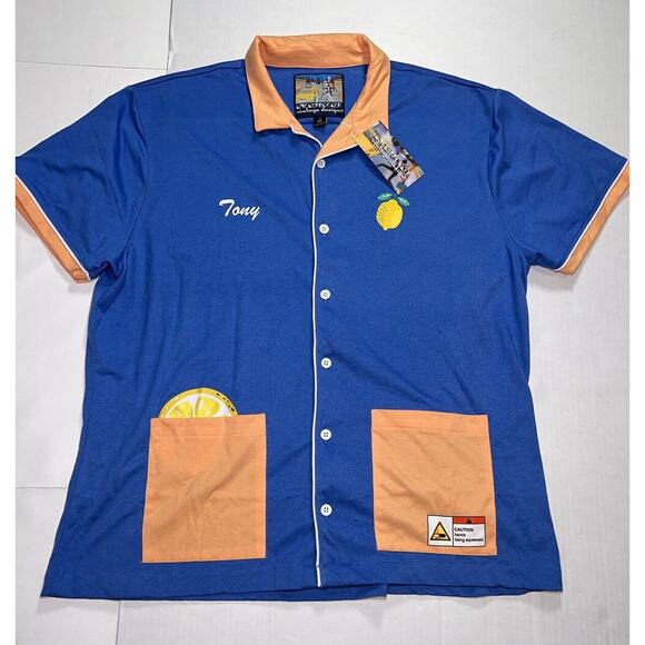 Knickerbocker Vintage Design Shirt Mens Size XXL Blue Lemon Tony Retro Button Up - Picture 1 of 16